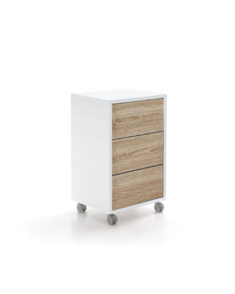 Living - White trolley with doors in oak pattern