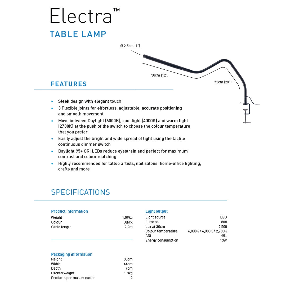 Electra beauty lamp with flex arm