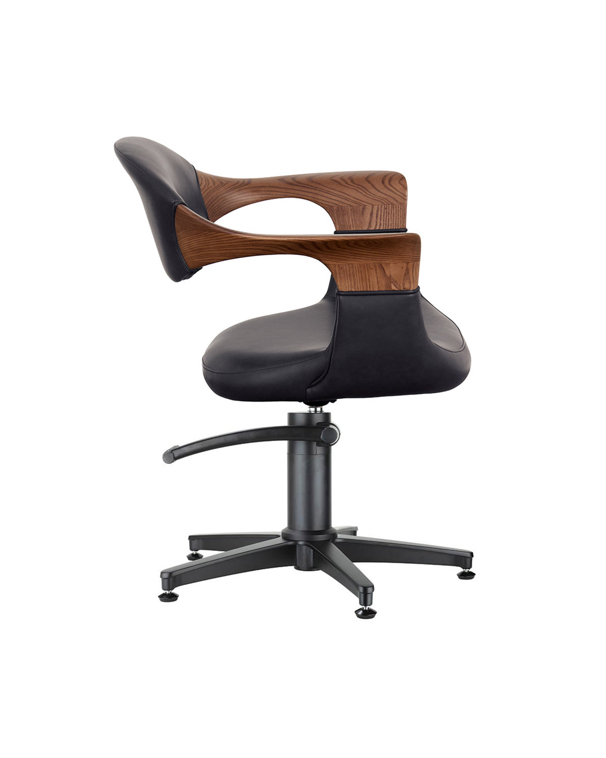 Oakley Midnight - Fauteuil de coupe gris avec base étoile noire et accoudoirs en chêne