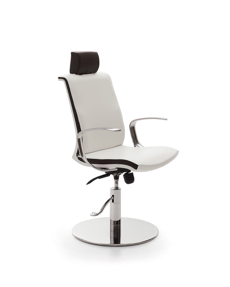Make-up - Brown and white customer chair - Chrome plate foot