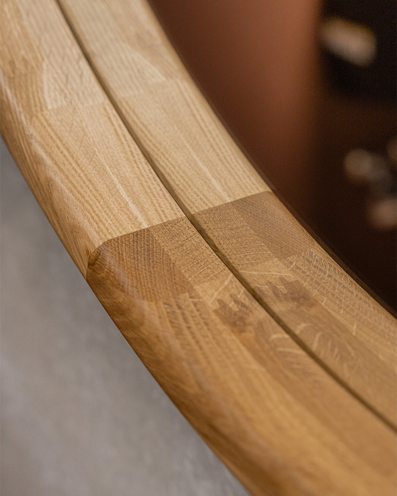 Linea Oak - Hairdressing mirror with oak frame - ø100cm