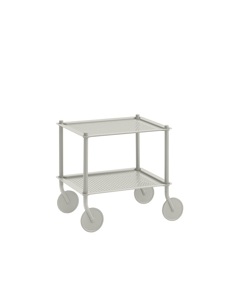Flow small - Light gray rolling table - Perforated metal