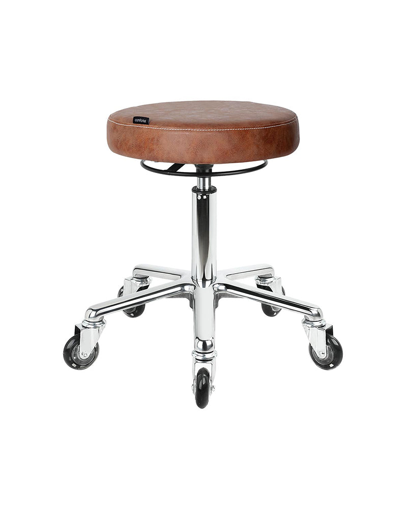 Round Tan - Brown cutting chair - Chrome cross foot