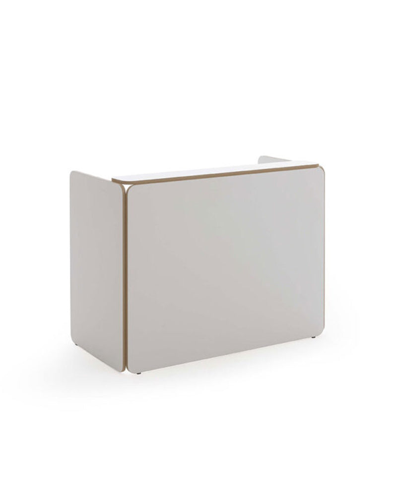 NIGHT - White reception desk - Edges in oak pattern