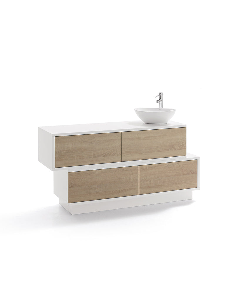 Swing - White counter with sink and drawers in oak pattern