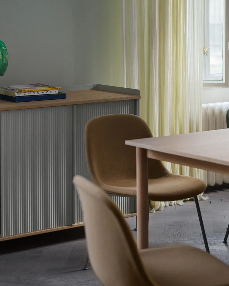 Enfold - Gray sideboard - Fluted metal - Oak wood