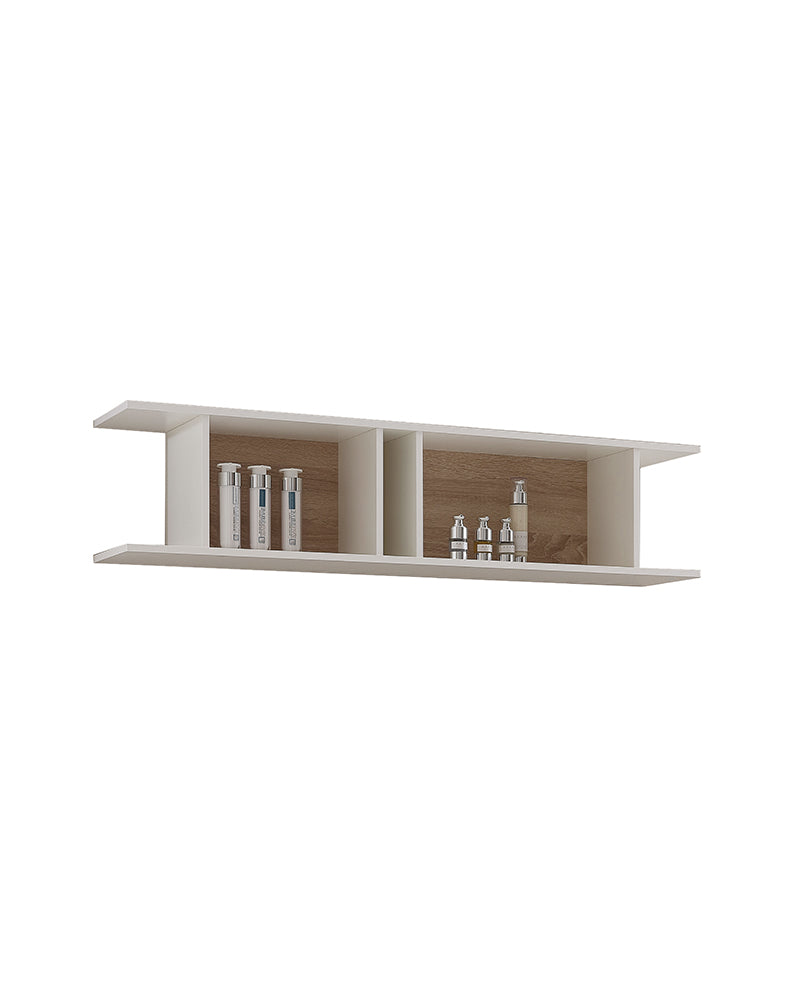 Slim - White sales shelf with details in oak pattern