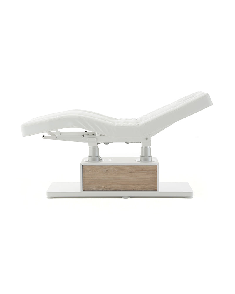 The Clair - White massage table with oak pattern details - with motor - without armrests