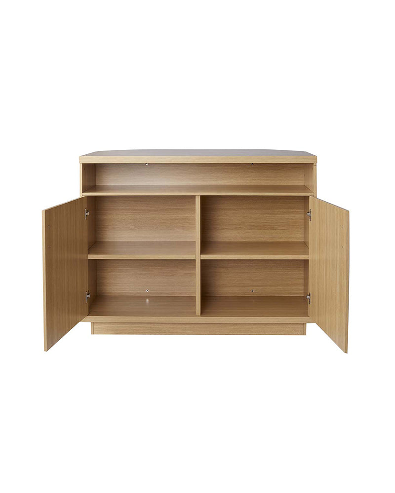 Walker - Wooden reception desk - Built-in product shelves