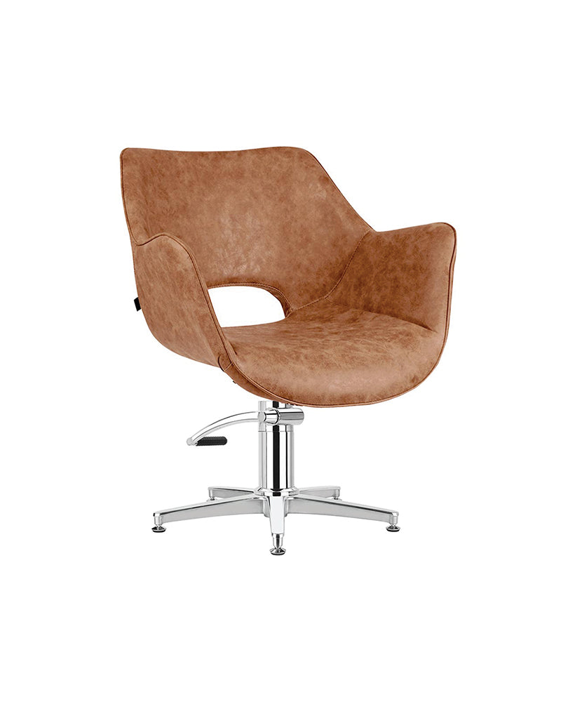 Chloe Tan - Brown hairdressing chair - Chrome cross foot