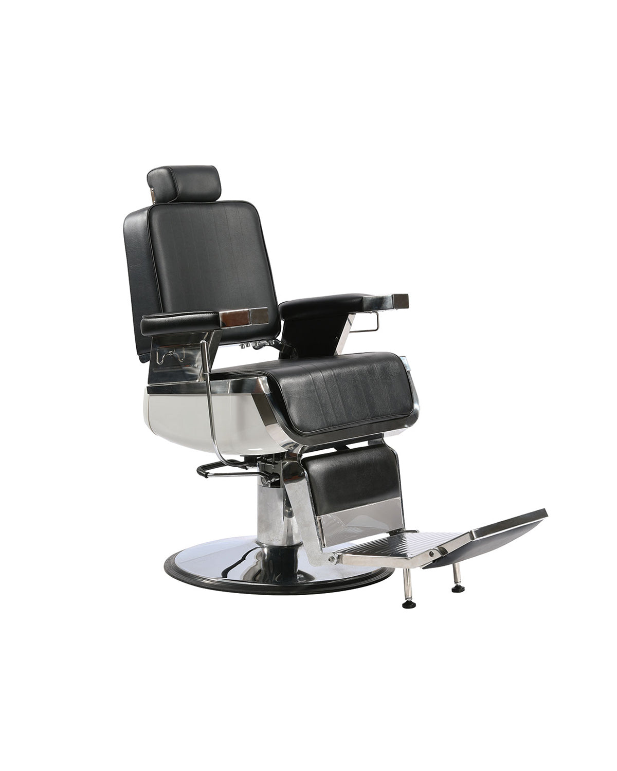 Bart - Fauteuil barbier noir avec base ronde chromée