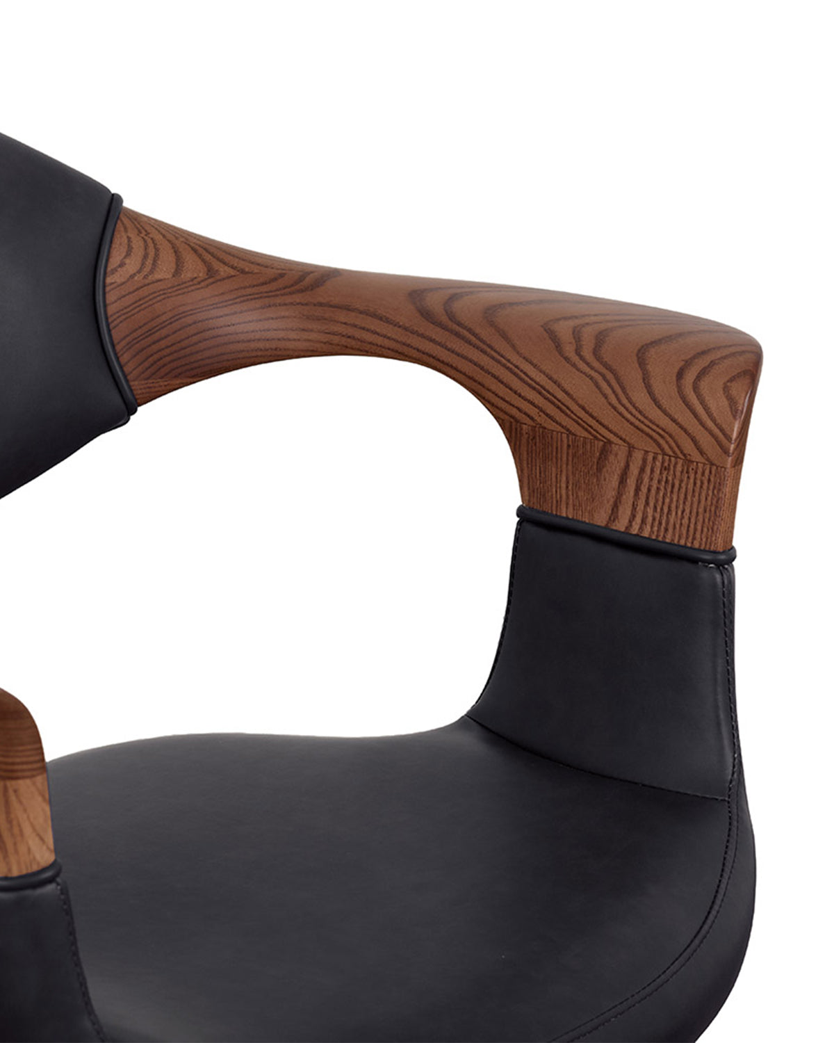 Oakley Midnight - Fauteuil de coupe gris avec base ronde noire et accoudoirs en chêne