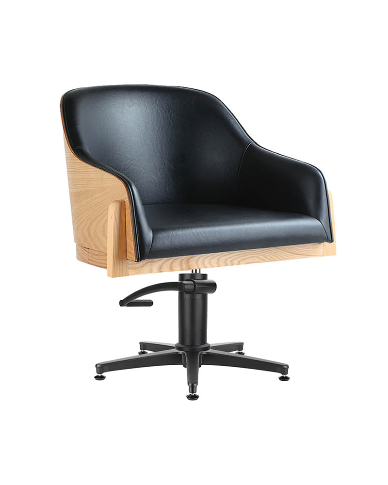 Stockholm - Black hairdresser's chair - Back in ash wood - Black cross foot