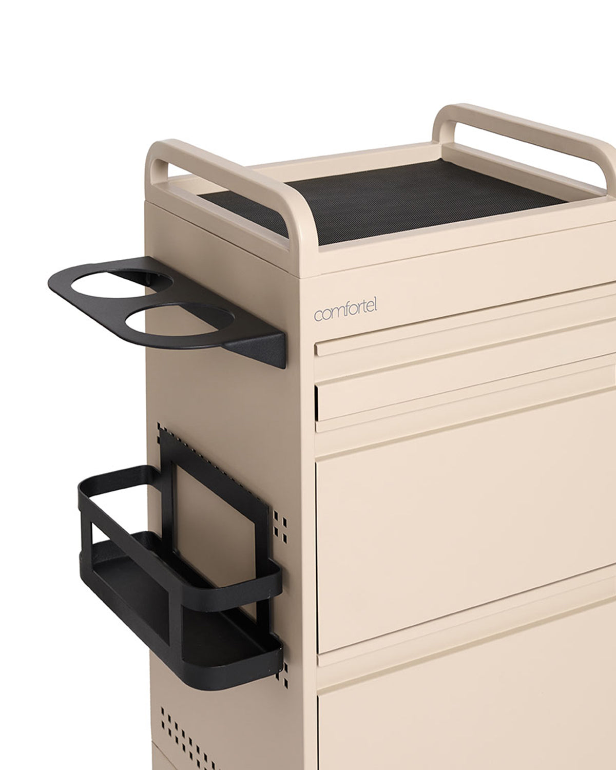 Studio 3 - Chariot de coiffure beige avec 3 tiroirs et tablette coulissante