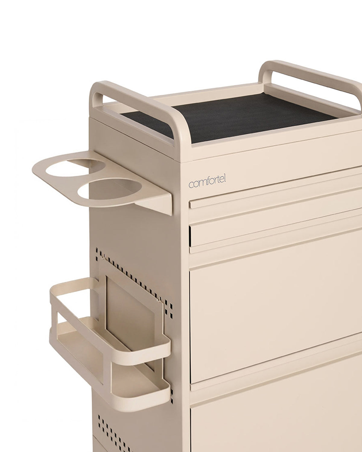 Studio 3 - Chariot de coiffure beige avec 3 tiroirs et tablette coulissante