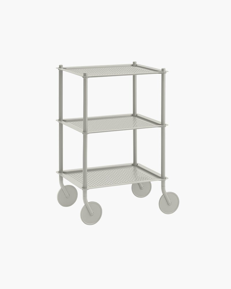 Flow large - Light gray rolling table - Perforated metal