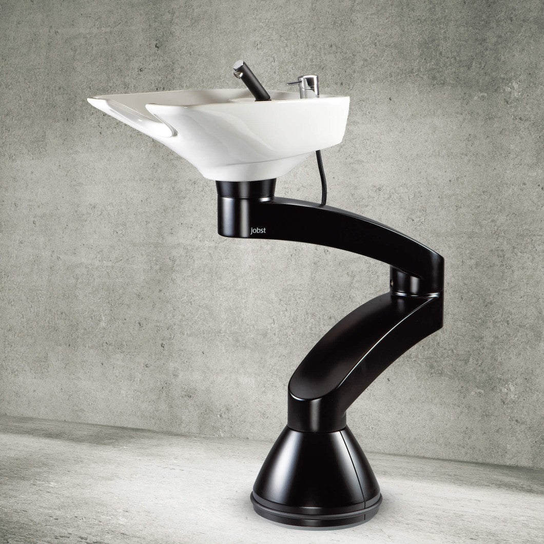 Contura swing PLUS - Black pedestal sink - White basin